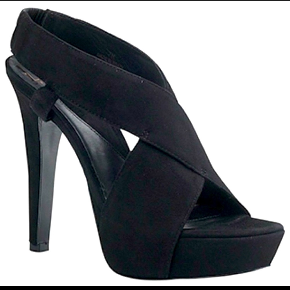 Diane Von FURSTENBERG ZIA BLACK SUEDE heeled sandal X STRAP size 9.5M open toe